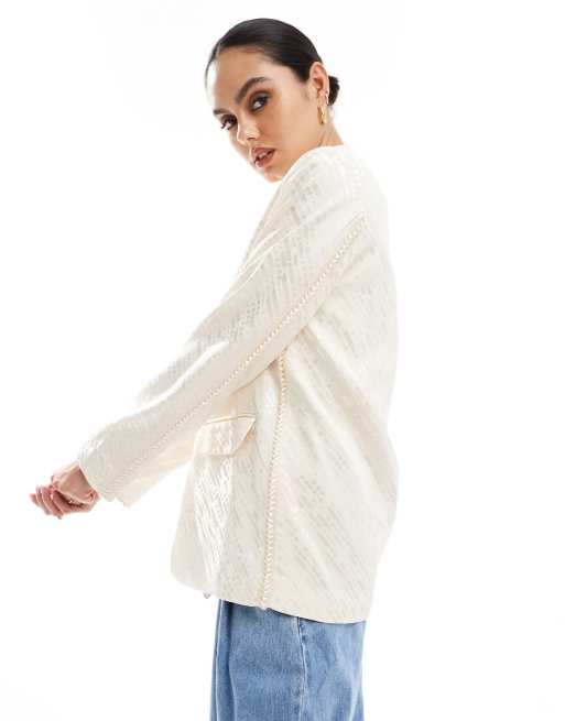 Scalpers - Blazer met jacquard detail in ecru