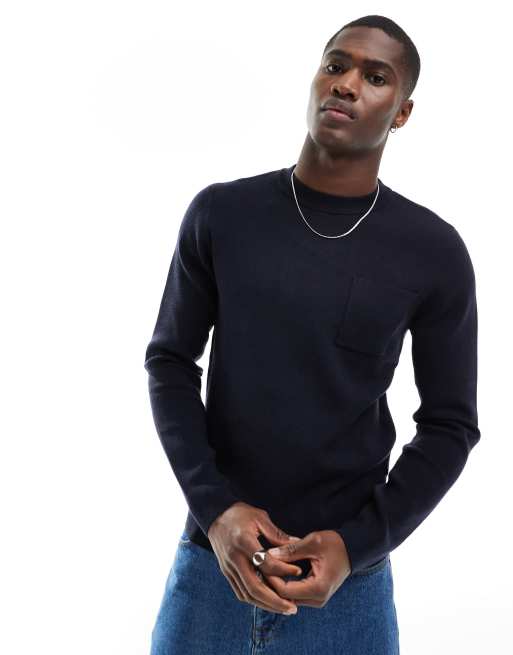 Scalpers boho pullover jumper in navy ASOS