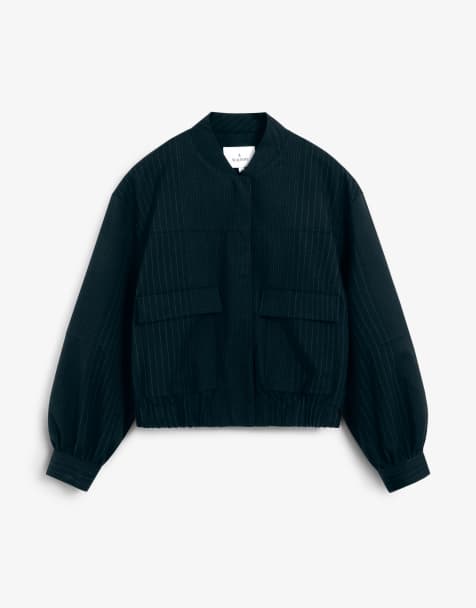 Scalpers - Bomber rayé à poches avec ceinture - Bleu marine - view 1