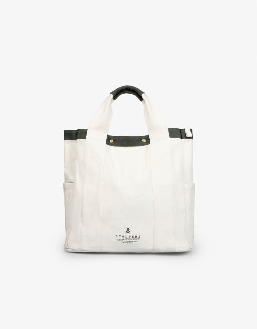 Scalpers - Borsa da spalla in tela beige con dettaglio a contrasto