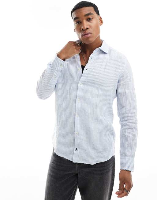 Scalpers - Camicia in lino a righe blu