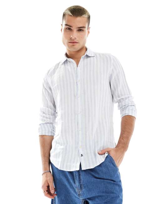 Scalpers - Camicia in lino a righe blu