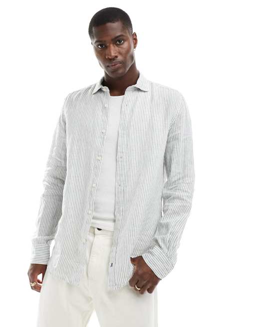 Scalpers - Camicia in lino a righe verdi
