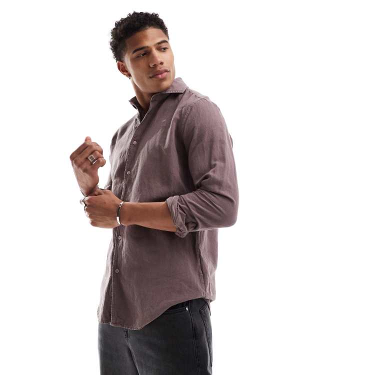 Scalpers Camicia in lino bordeaux vintage ASOS