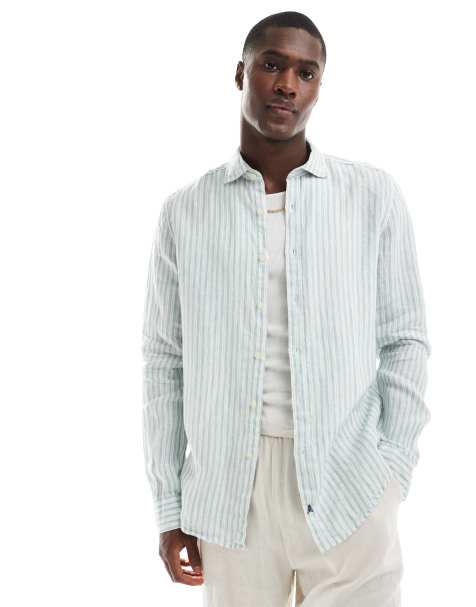 Scalpers - Camicia in lino color menta a righe - view 1