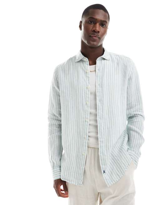 Scalpers - Camicia in lino color menta a righe