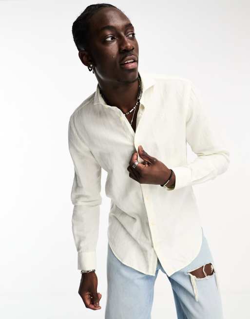 Scalpers - Camicia in lino stile vintage bianco sporco