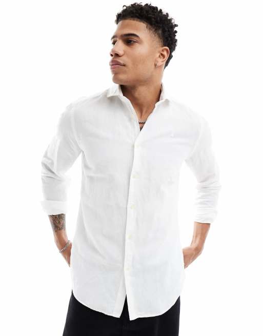 Scalpers - Camicia in lino stile vintage bianco sporco