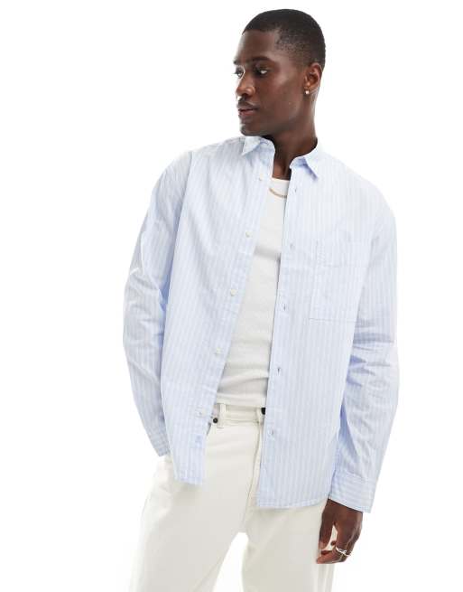 Scalpers - Camicia vestibilità comoda blu chiaro a righe