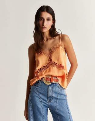 Scalpers - Camisole aus Satin in Orange mit Lochmuster