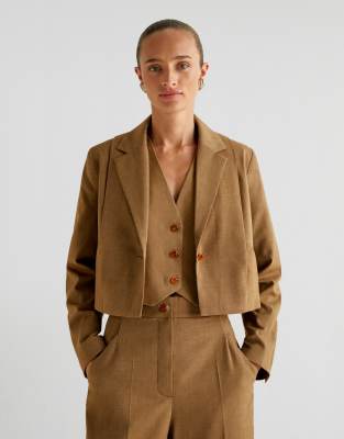 Scalpers Caramel Button Blazer In Brown