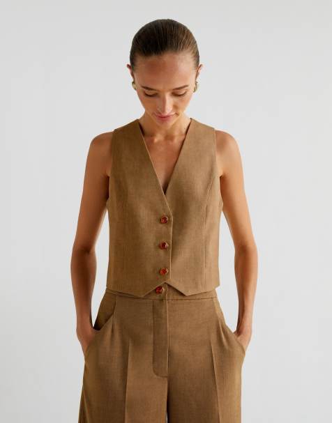 Scalpers Caramel Button Vest In Camel  