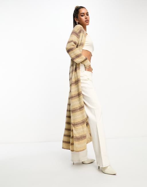 Scalpers - Cardigan in maglia a righe beige taglio lungo