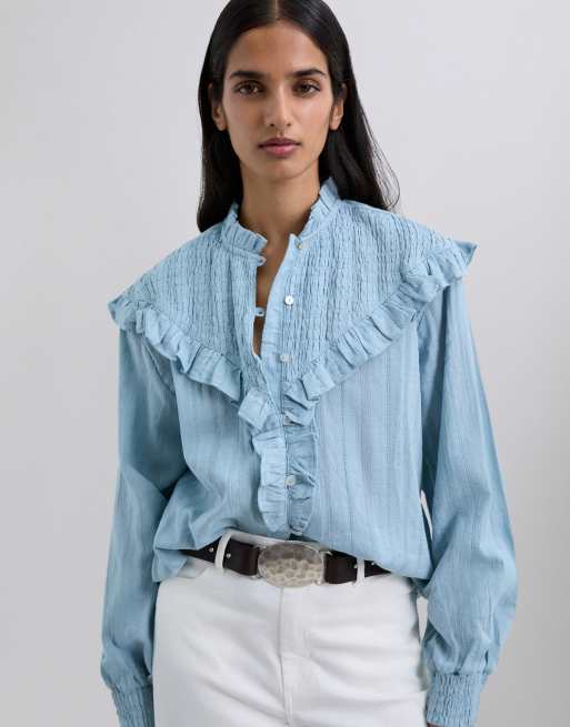 Scalpers - Chemise à smocks et volants - Bleu clair