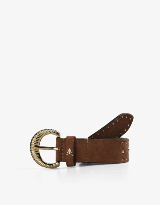 Scalpers - Cintura in camoscio cammello con borchie