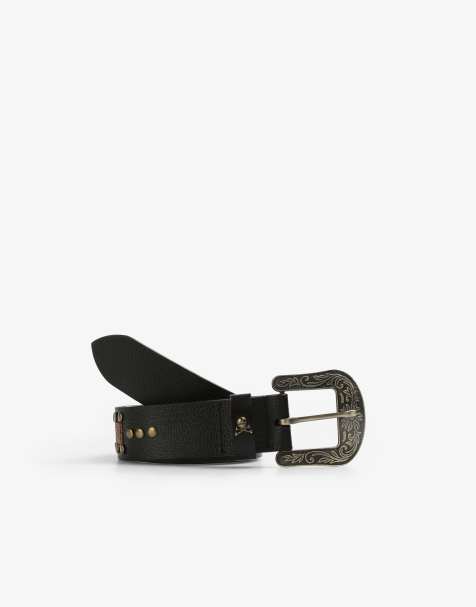 Scalpers - Cintura nera effetto pitonato con borchie - view 1