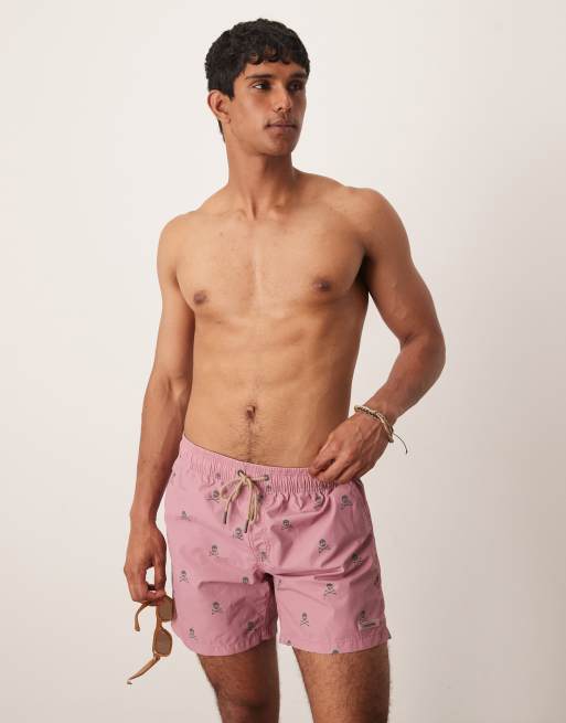 Scalpers – Classic – Badeanzug in Rosa mit Totenkopfmuster