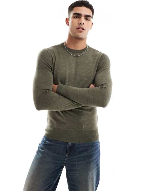 Scalpers Classic Round Neck Tricot In Olive   - view 1