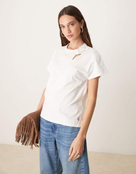Scalpers Colar - T-shirt met open detail in wit - view 1