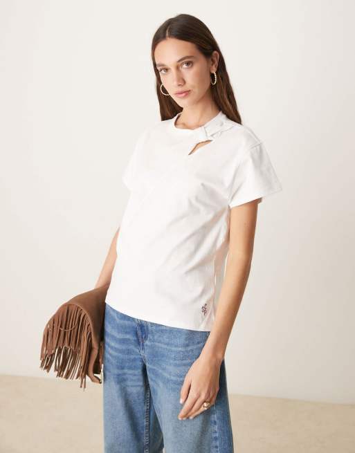 Scalpers Colar - T-shirt met open detail in wit