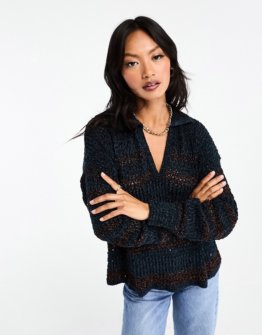 Scalpers collared knit jumper in navy