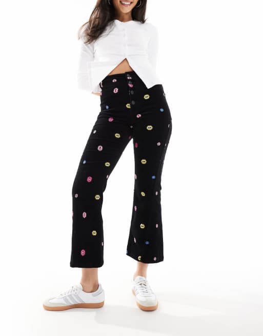 Scalpers - Corduroy broek met borduursels in zwart