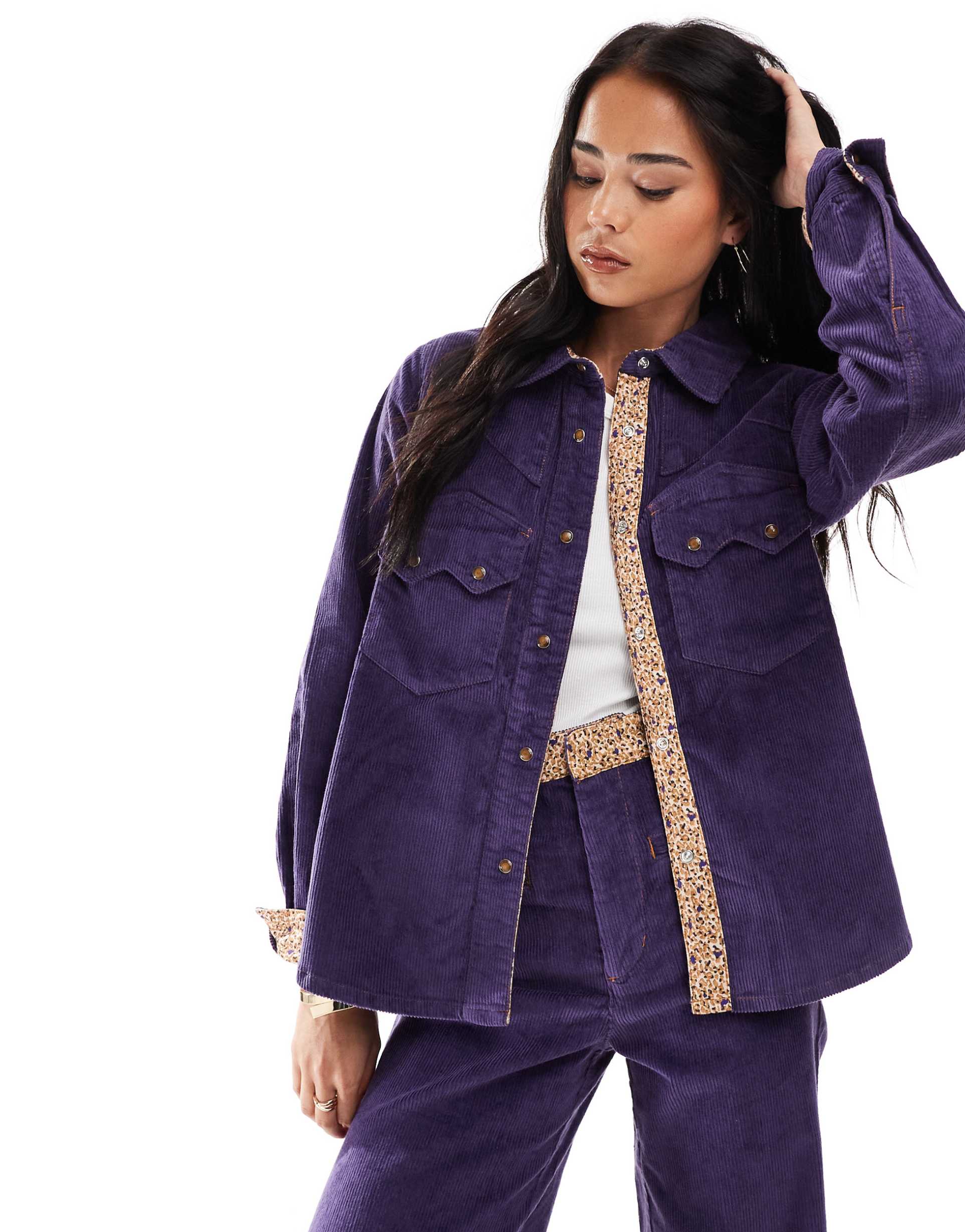 scalpers corduroy trize shirt in purple