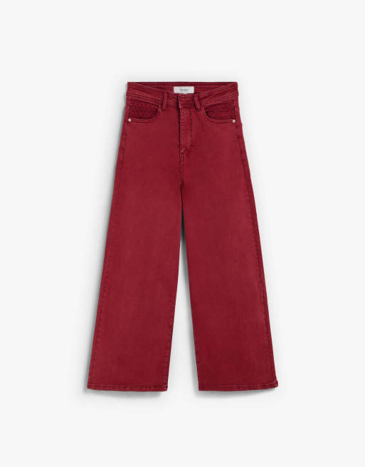 Scalpers - Culotte gestikte denim in donkerrood, 3 van 5