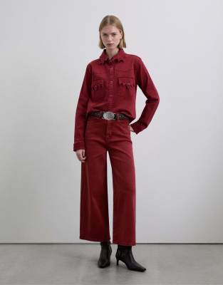 Scalpers - Culotte-Hose aus Denim in Dunkelrot mit Ziernaht