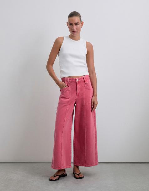 Scalpers - Culotte-jeans met vervaagd effect in oranjerood - view 1