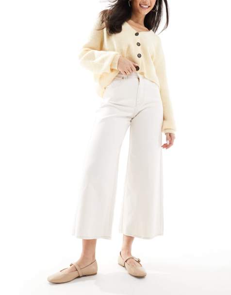 Scalpers – Culotte – Jeans mit weitem Bein in Ecru - view 1