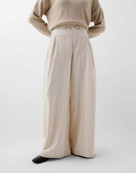 Scalpers Culotte pleat denim pant in ecru