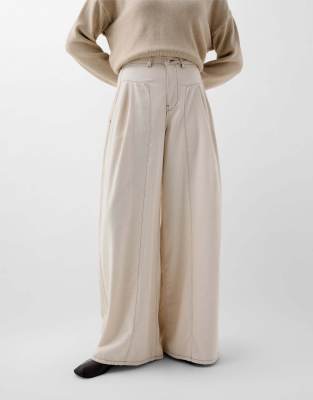 Scalpers Culotte Pleated Denim Pants In White