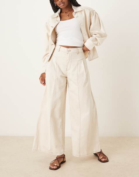 Scalpers Culotte side denim pant in ecru - view 1
