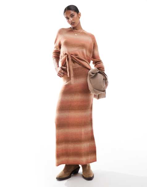 Scalpers Degred Knit Skirt In Camel Orange - view 1