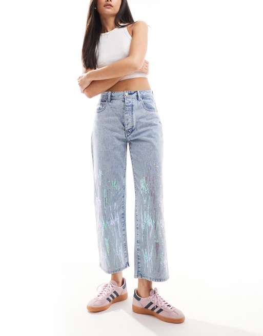 Scalpers - Denim broek met lovertjes in lichtblauw