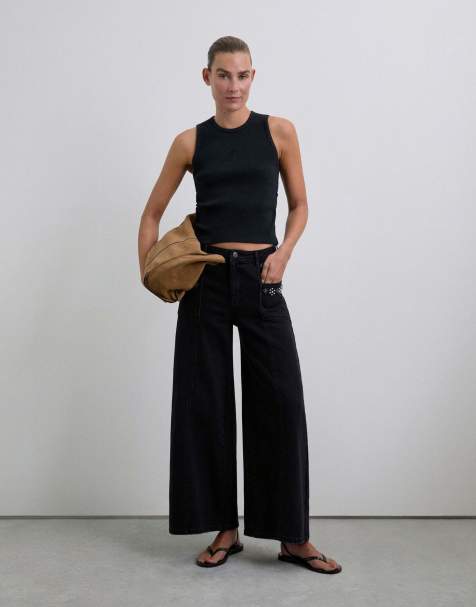 Scalpers - Denim culotte-broek met studs in zwart - view 1