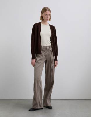 Scalpers - Denim-Hose in Taupe mit Ziernaht und Bindegürtel-Neutral