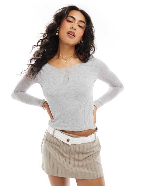 Scalpers Double Rib Long Sleeve Tee In Grey - view 1