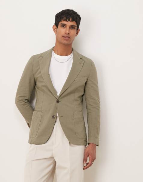 Scalpers Duomo linen suit blazer in khaki - view 1