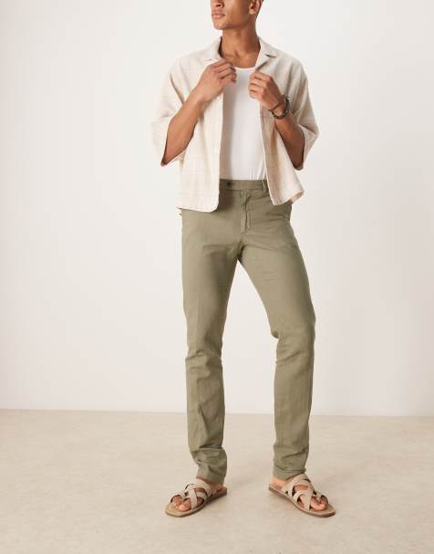Scalpers Duomo linen suit pants in khaki - view 1