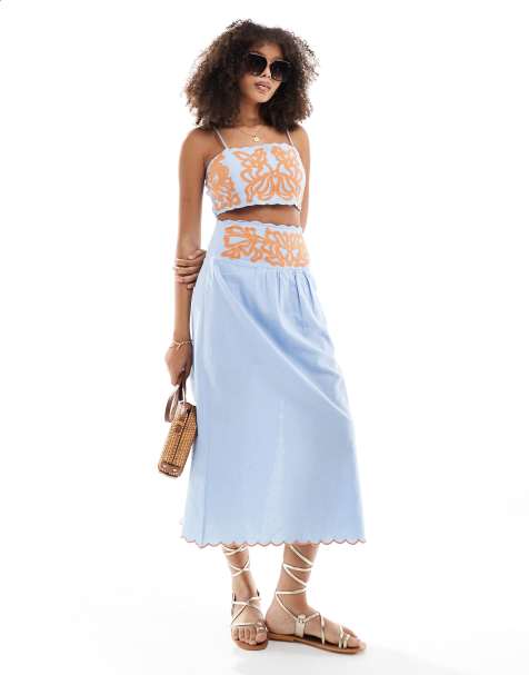 Scalpers embroiderd skirt and top co-ord set in blue - view 1