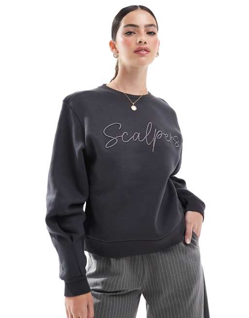 Scalpers embroidered sweater in grey  