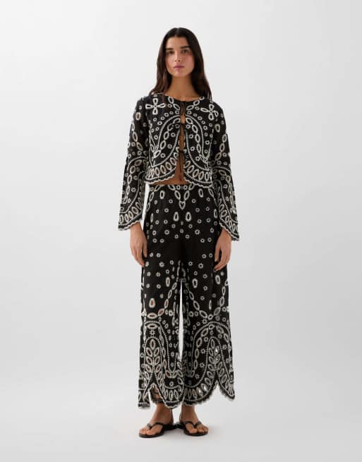 Scalpers - English - Pantalon ornementé à ourlet festonné - Noir