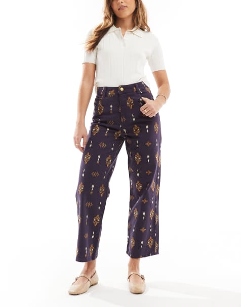 Scalpers Etnic Emb Denim Pant In Dark Purple  - view 1