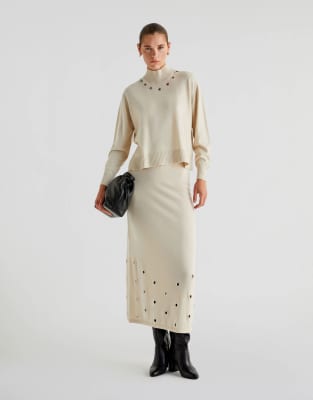 eyelet knit skirt in ecru - part of a set-White