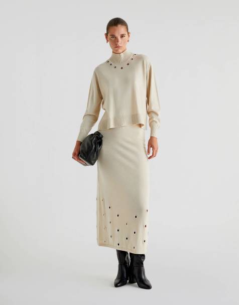 Scalpers Eyelet Set Knit Skirt in Ecru