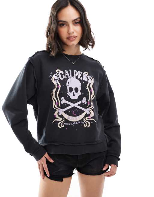 Scalpers – Festival – Sweatshirt in Dunkelgrau mit Totenkopf-Print