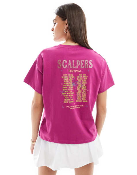 Scalpers - Festival - T-shirt met schedelprint in bordeauxrood - view 1