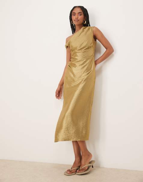 Scalpers Foil gold dress in light khaki